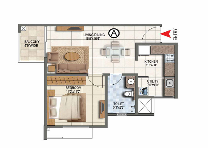 Sattva Hamlet 1 BHK Floor Plan