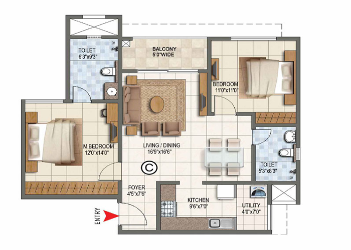 Sattva Hamlet 2 BHK Floor Plan