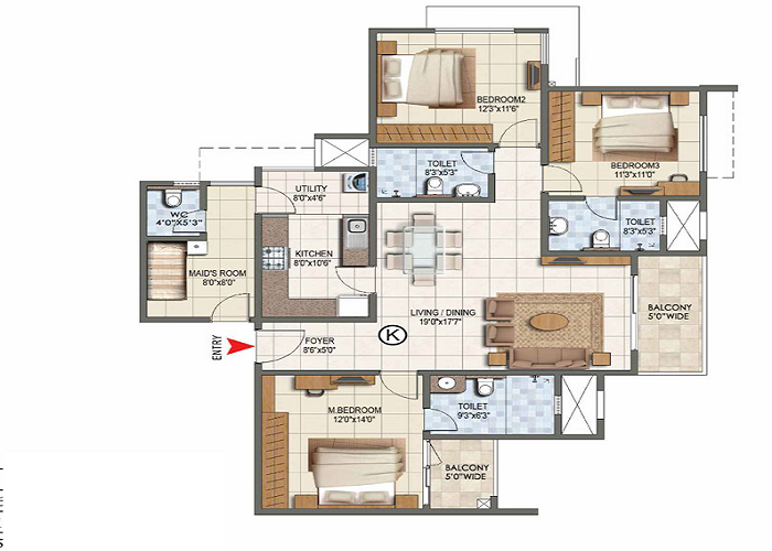 Sattva Hamlet 3 BHK Floor Plan